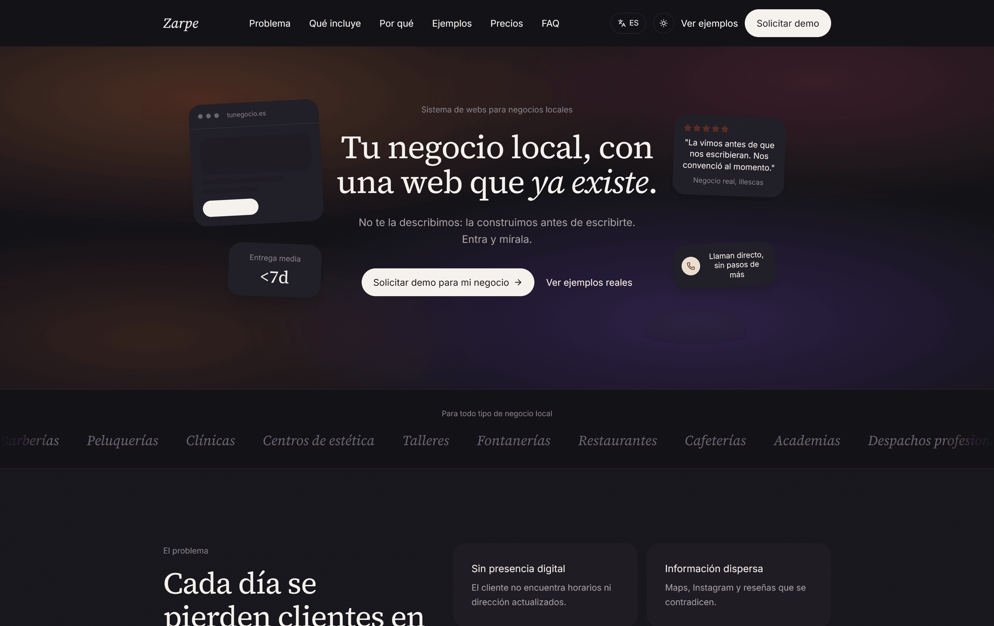 Webs a medida para negocio local.